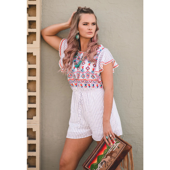 Savanna Jane Aztec Boho Embroidered Romper - Picture 10 of 10